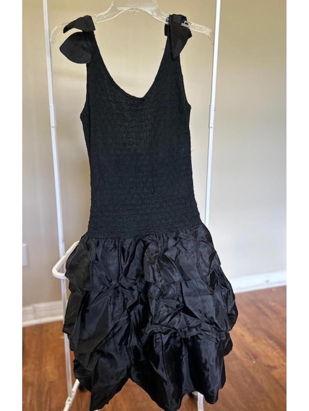 Wild Open Black Textured and Ruffled Dress Small